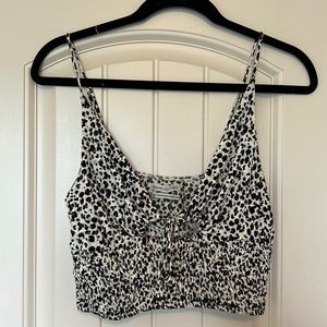 Urban Outfitters cropped keyhole with tie crop top in leopard